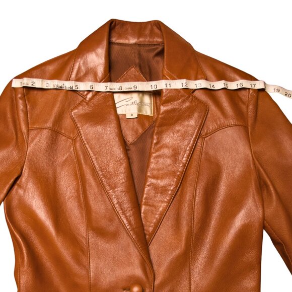 Vintage Tan Leather Blazer Jacket Size 8 - Picture 10 of 13